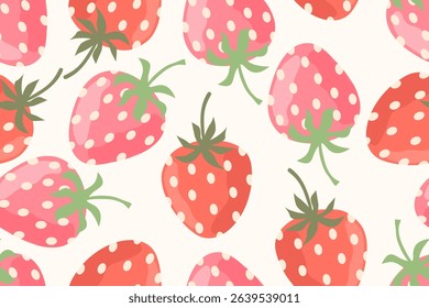 Seamless pattern with red and pink strawberry.