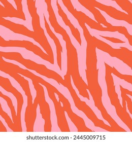 Seamless pattern with red, pink tiger stripes. Abstract animal print.