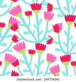 seamless pattern of red and pink tulips on a white background