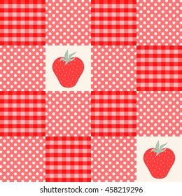 Seamless pattern red, pink and white cells and circles and strawberry