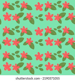 Seamless pattern of red plumeria alba vector. Fabric repeat pattern of red flower. Seamless fabric pattern vector  
