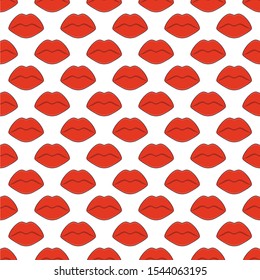 Seamless pattern with red plump sexy female lips. Fashion background for accessories. Beauty and cosmetics. Print for bags, scarves, clothes, fabrics.