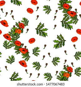 Seamless pattern with red poppies.