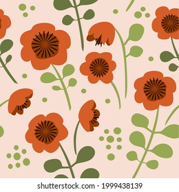 Seamless pattern with red poppies