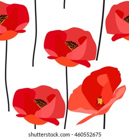 Seamless pattern with red poppies