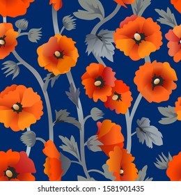 Seamless pattern of red poppies. Flower, print in bright colors - seamless vector background.