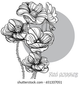 Seamless pattern with red poppies. Hand-drawn floral background for wallpaper, wrapping paper, pattern fills, gift packaging, printing.