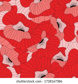 Seamless pattern of Red poppies isolated on white background. Summer flowers in flat style. Vector stock pattern. Design for textile, wallpapers, prints, web design, envelope, print design ets.