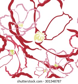 Seamless pattern of red poppies isolated on a white background.