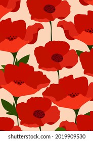 Seamless pattern of red poppies on a white background