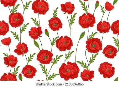 
Seamless pattern with red poppies on a white background. Beautiful summer flowers. Vector illustartion.
Perfect for kids fabric, textile, wrapping.