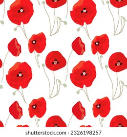 patrón transparente con amapolas rojas en fondo blanco