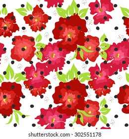 Seamless pattern with red poppies on a white background