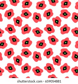 Seamless pattern with a red poppies on a white background
