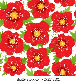 Seamless pattern with red poppies. Vector illustration.