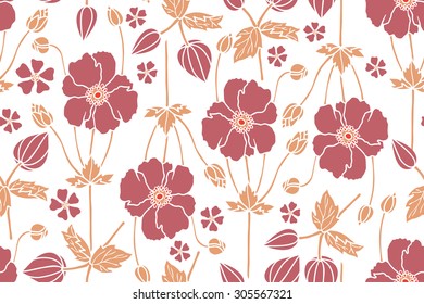 Seamless pattern with red poppies. Vector illustration.