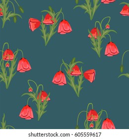 Seamless pattern with red poppies. Vintage floral background for textile, cover, wallpaper, gift packaging, printing.Romantic design for calico, silk, home textiles.