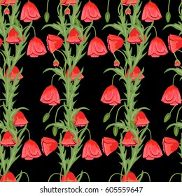 Seamless pattern with red poppies. Vintage floral background for textile, cover, wallpaper, gift packaging, printing.Romantic design for calico, silk, home textiles.