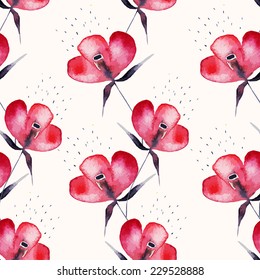 Seamless pattern with red poppies watercolor on white background. For your design and decor.