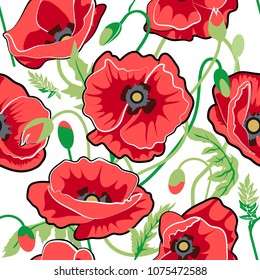 Seamless pattern red poppies,vector illustration