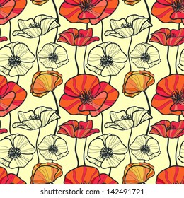 Seamless pattern with red poppy. Floral background wallpaper. Flower ornament good for web, print and wrapping paper.