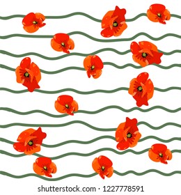 Seamless pattern with red poppy flowers vector eps 10