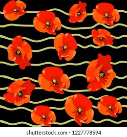 Seamless pattern with red poppy flowers vector eps 10
