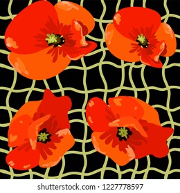 Seamless pattern with red poppy flowers vector eps 10