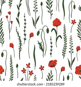 Seamless pattern with red poppy flowers. Design for packaging, label and greeting card.
