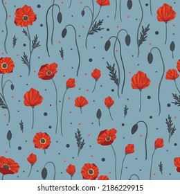 Seamless pattern with red poppy flowers. Design for packaging, label and greeting card.