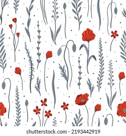 Seamless pattern with red poppy flowers. Design for packaging, label and greeting card.