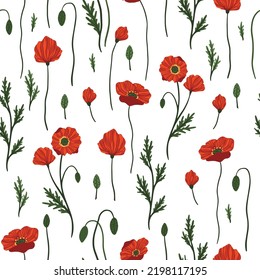 Seamless pattern with red poppy flowers. Design for packaging, label and greeting card.