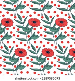 Seamless pattern with red poppy flowers