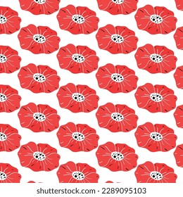 Seamless pattern with red poppy flowers