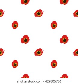 Seamless pattern with red poppy flowers. 