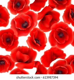 Seamless pattern with red poppy flowers