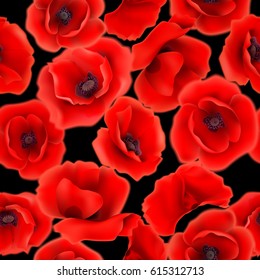 Seamless pattern with red poppy flowers