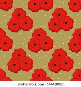 seamless pattern with red poppy on green