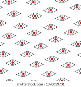 Seamless pattern with red psychedelic eyes on white background