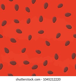 Seamless pattern of red pulp of watermelon with seeds. Design for banner, textile, poster. Vector illustration.