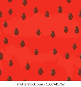 Seamless pattern of red pulp of watermelon with seeds. Design for banner, textile, poster. Vector illustration.