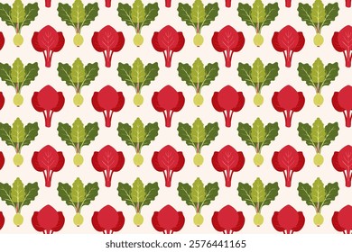 Seamless pattern with red radish on a light background.
