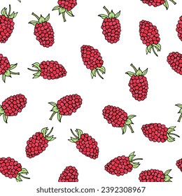 Seamless pattern with red Raspberry berries. Vector illustration