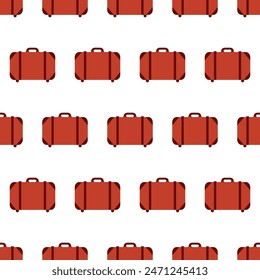 Seamless pattern with red retro suitcases. Abstract repeating summer background for Traveling banner. Flat vector illustration isolated on white. Vacation or tourism concept