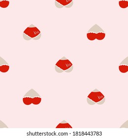 Seamless pattern. Red retro swimsuit on a pastel background. Valentine's Day. Vector illustration.
