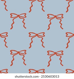Seamless pattern with red ribbons. Vector flat background with small bows in retro style. Coquette and ballet core. Holiday valentines day clipart