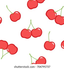 Seamless pattern with red ripe cherries. Vector background.