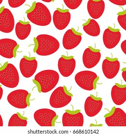 seamless pattern Red ripe strawberry Fresh juicy berries isolated on white background. Vector