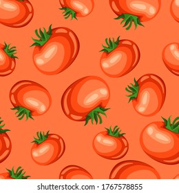 Patrón sin foco con tomate maduro rojo. Ilustración agrícola. Fondo de verduras.
