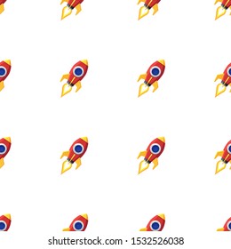 Seamless pattern with red rocket or space ship launch on white background, Pattern graphic style, Vector illustration